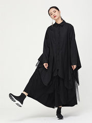 Loose Cropped Split-Side Grenadine Shirt Dress