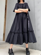 Printed Short Sleeve Loose Fitting Slim Dress