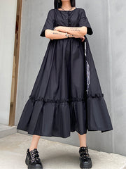 Printed Short Sleeve Loose Fitting Slim Dress