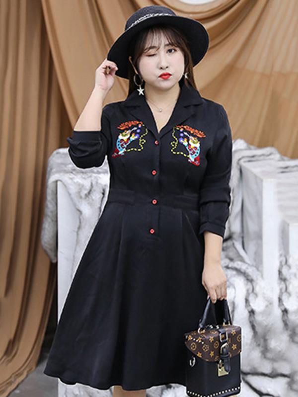 Casual Noble Embroidered V-neck Dress