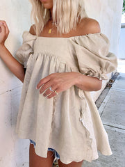 Square Neck Halter Lace Up Puff Sleeve Shirt