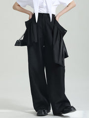 Asymmetric Pleated Pure Color False Two High Waisted Suit Pants