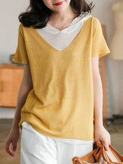 Hooded Slim Fit Colorblock Loose Casual T-Shirt