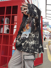 Loose Print Round Neck Long Sleeve Tie-Dye Sweatshirt