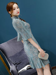 Lace Flared Sleeves Falbala Mermaid Short Cheongsam