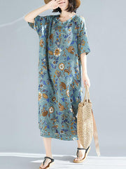 Ethnic Style Print Round Neck Midi Dress