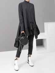 Plain Pleated Cropped Shirt Dress