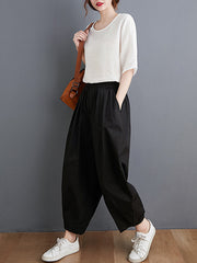 Casual Solid Capri-Pants Bottoms