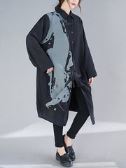 Women Large Size Long Sleeves Printed Blouse Dress