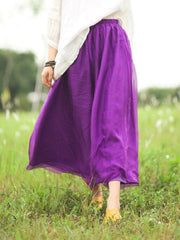 Loose Purple Pleated Silk Skirt
