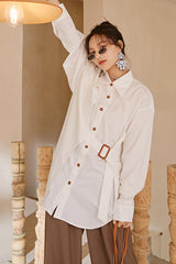 Women Lapel Solid Color Loose Casual Shirt