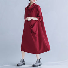 Literary Jacquard Turtleneck Irregular Pocket Dress