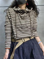 Hooded Striped Loose Sweatshirt