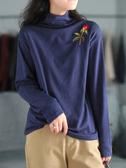 Embroidered High-Neck Long Sleeves Blouse