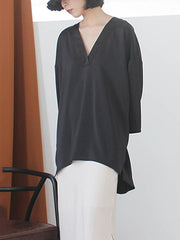 Loose V-Neck Satin Shirts