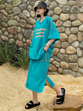 Letter Embroidered Large T-Shirt&Skirt Suits