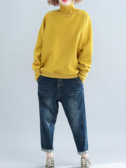Plain Thickening Stitching High Neck Sweatshirt