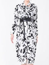 A-Line Long Sleeves Stamped Statement Collar Midi Dresses