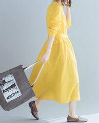 Loose V Neck Solid Color Midi Dress