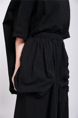 Black Solid Loose Wide Leg Pants