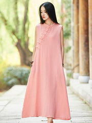 Pink Ramie Cotton Sleeveless Linen Dress
