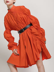 Women Irregular Pleated Shirt Dress