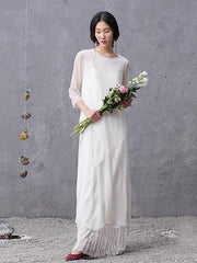 Two Pieces Silk White Cropped Long Dress