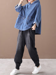 Original Solid Denim Hoodies&Sweatshirts