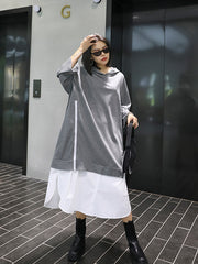 Women Color Block Hooded Long Midi Dress