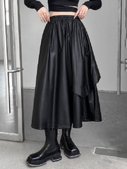 Minimalist Irregularity Elasticity Pure Color PU Skirts Bottoms