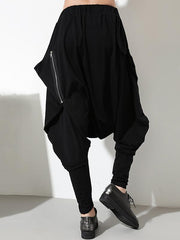 Zipper Simple Loose Solid Harem Pants