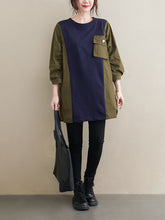 Women Loose Round Neck Stitching Casual Sweatshirt