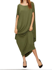 Loose Solid Pleated Maxi Dress