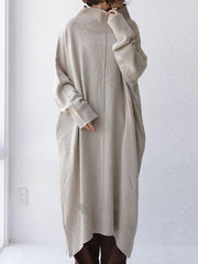 Solid High Neck Loose Sweater Dress