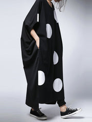 Loose Polka-Dot Round-Neck Batwing Sleeves Maxi Dress