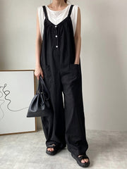 Casual loose solid color jumpsuit wide leg pants