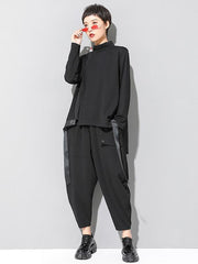 Black Loose Cropped Turtleneck Long Sleeve T-Shirt