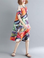 Loose Colorful Long Cotton Dress
