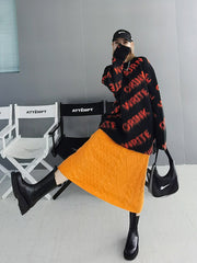 Elastic Waist Twist Woolen A-Line Skirt