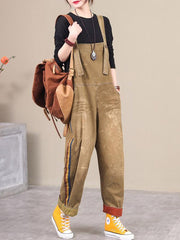 Vintage Stripe Splicing Loose Jean Jumpsuit