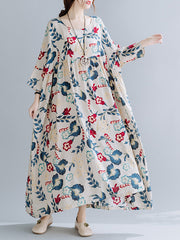 Pastoral Style Floral Loose Long Midi Dress
