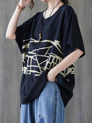 Loose Stitching Age Reduce Printing Casual T-Shirt