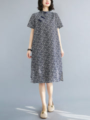 Retro Printd Short Sleeve Midi Dress