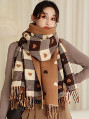 Retro Checkerboard Love Heart Tassel Warmer Scarf&Shawls