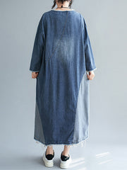 Women Stitching Round Neck Denim Dress