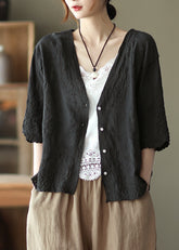 Fresh Literary Embroidery Cardigan V-Neck Loose Top