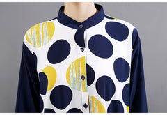 Polka-Dot Stand Collar Split-Joint Midi Dress