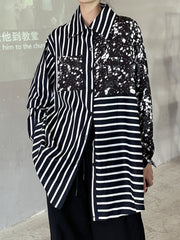 Loose Striped Printed Long Sleeve Blouses