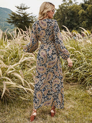 Women V-Neck Long Sleeve Floral Dress