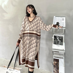 V-Neck Loose Medium Length Dress